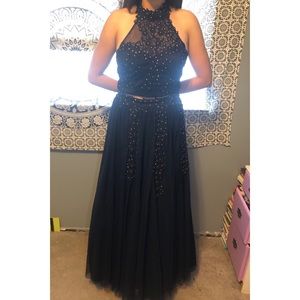 Navy Blue 2 piece floor length formal dress.